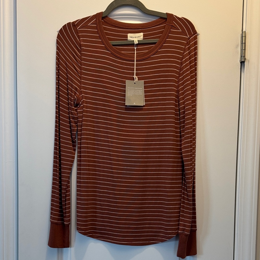 Thread & Supply Brown Striped Long Sleeve Tee